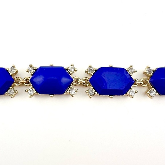 J Crew Bracelet in Shiny Gold-tone with Blue Stones and Small Rhinestones - Picture 7 of 9